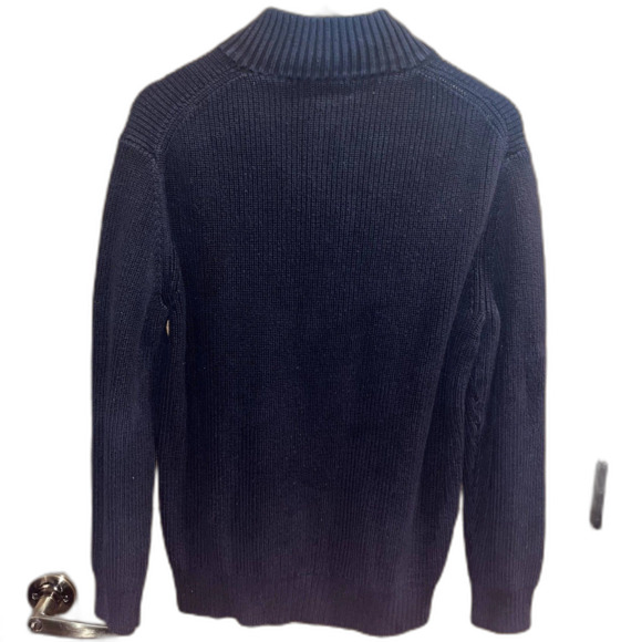 Calvin Klein Ribbed Quarter Zip Cotton Navy Everyday Mock Neck Sweater Men XL - Picture 2 of 7